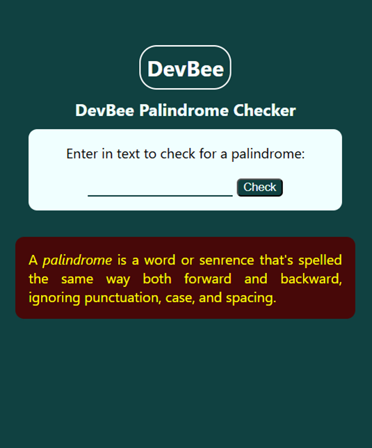 DevBee Palindrome Checker